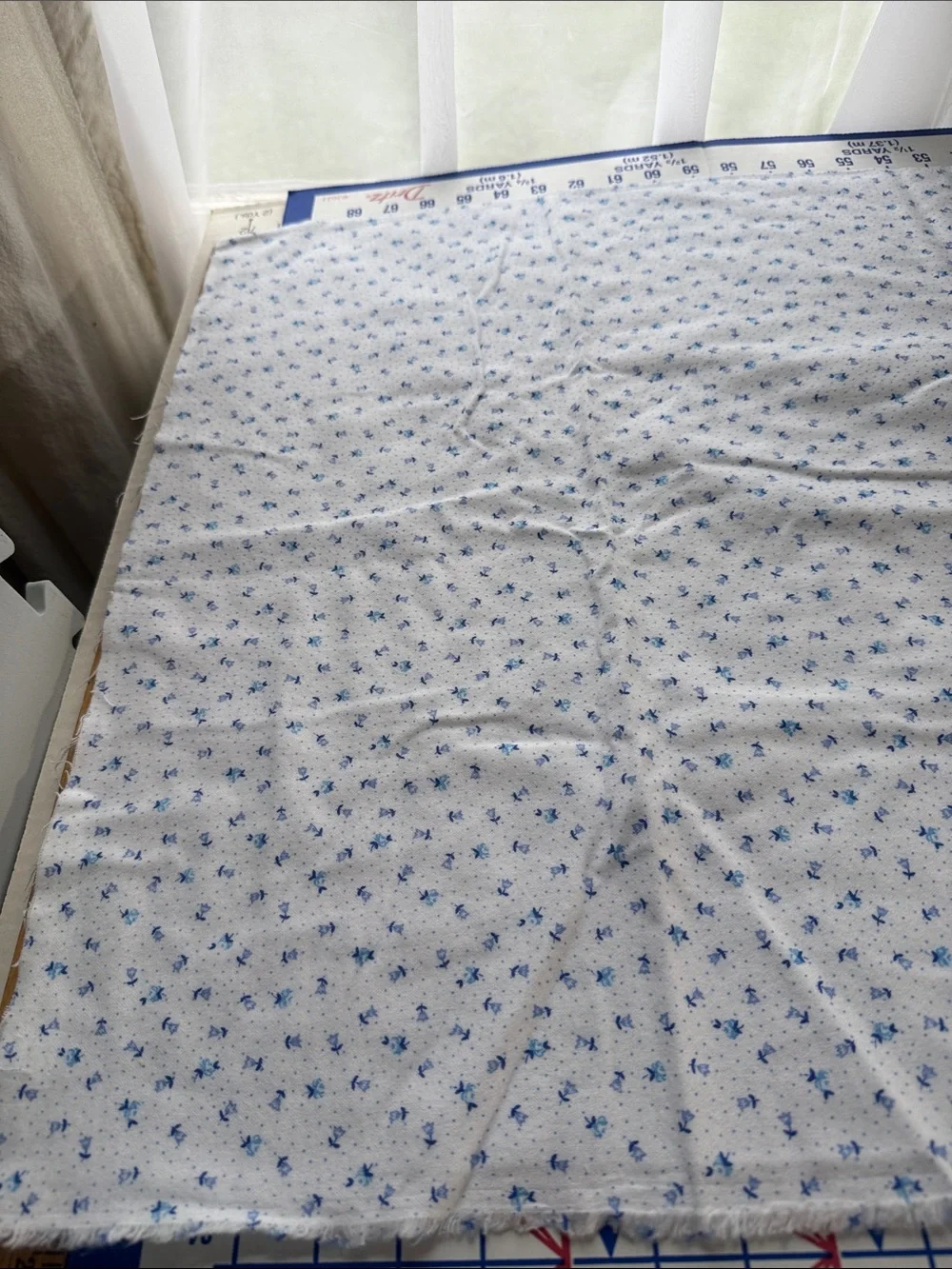 Blue White Tiny Floral Cotton Flannel Fabric Ditsy Print 2 Yards x 44
